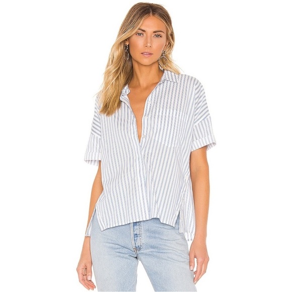 JOIE keterah button front top white blue stripe 100% cotton size XS - Picture 1 of 14